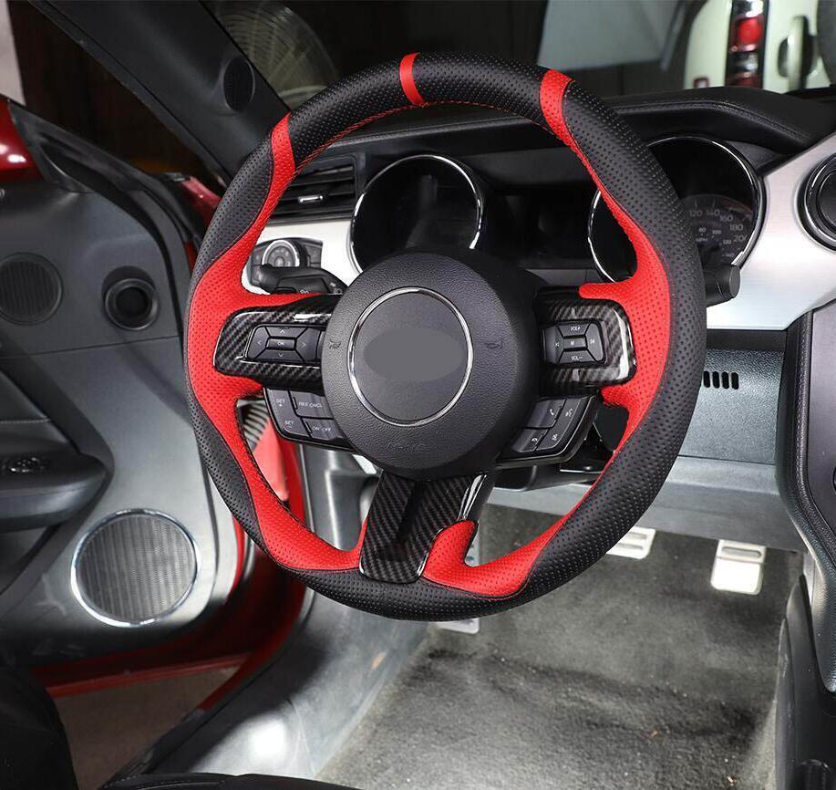 Carbon Fiber Steering Wheel Cover Trim For Ford Mustang 2015-2022 image 6