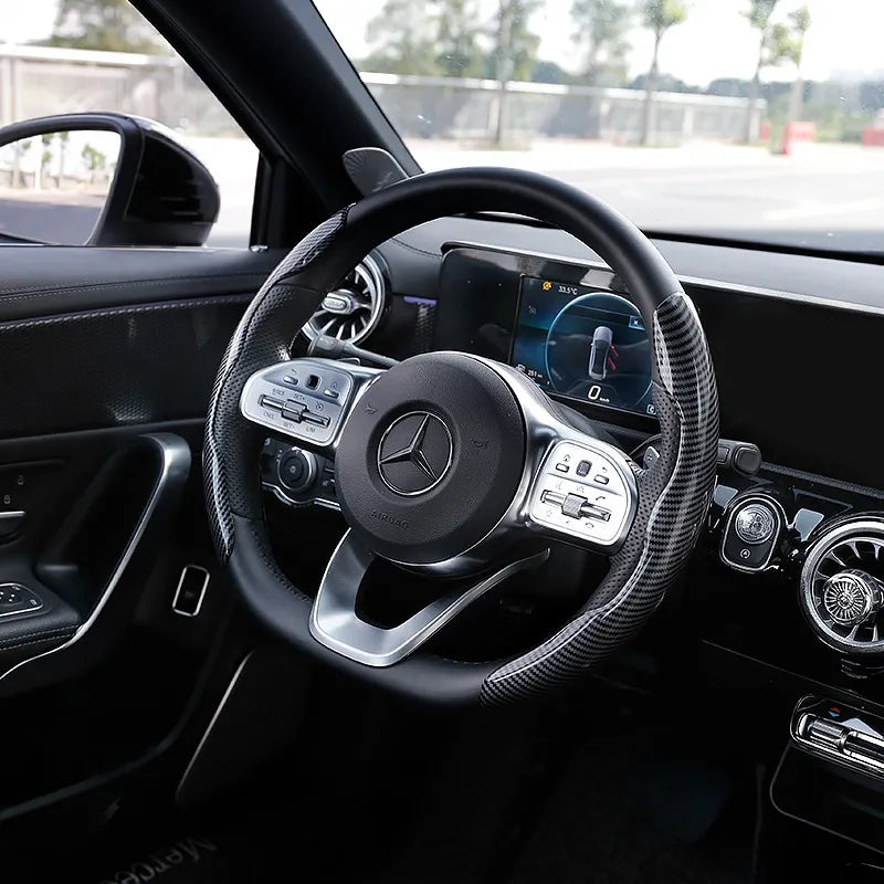 Carbon fiber look car steering wheel cover 38CM image 2