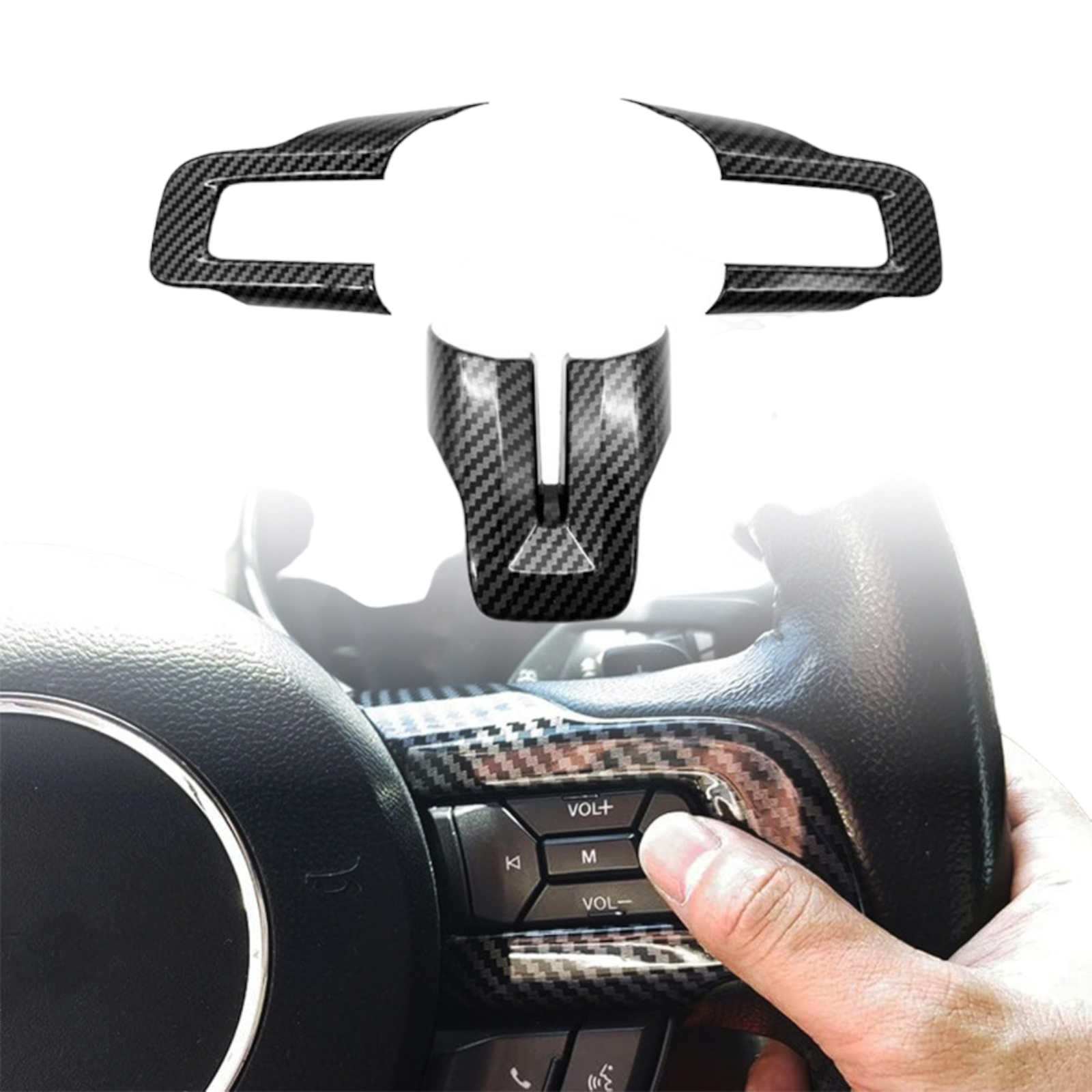 Carbon Fiber Steering Wheel Cover Trim For Ford Mustang 2015-2022 image 0