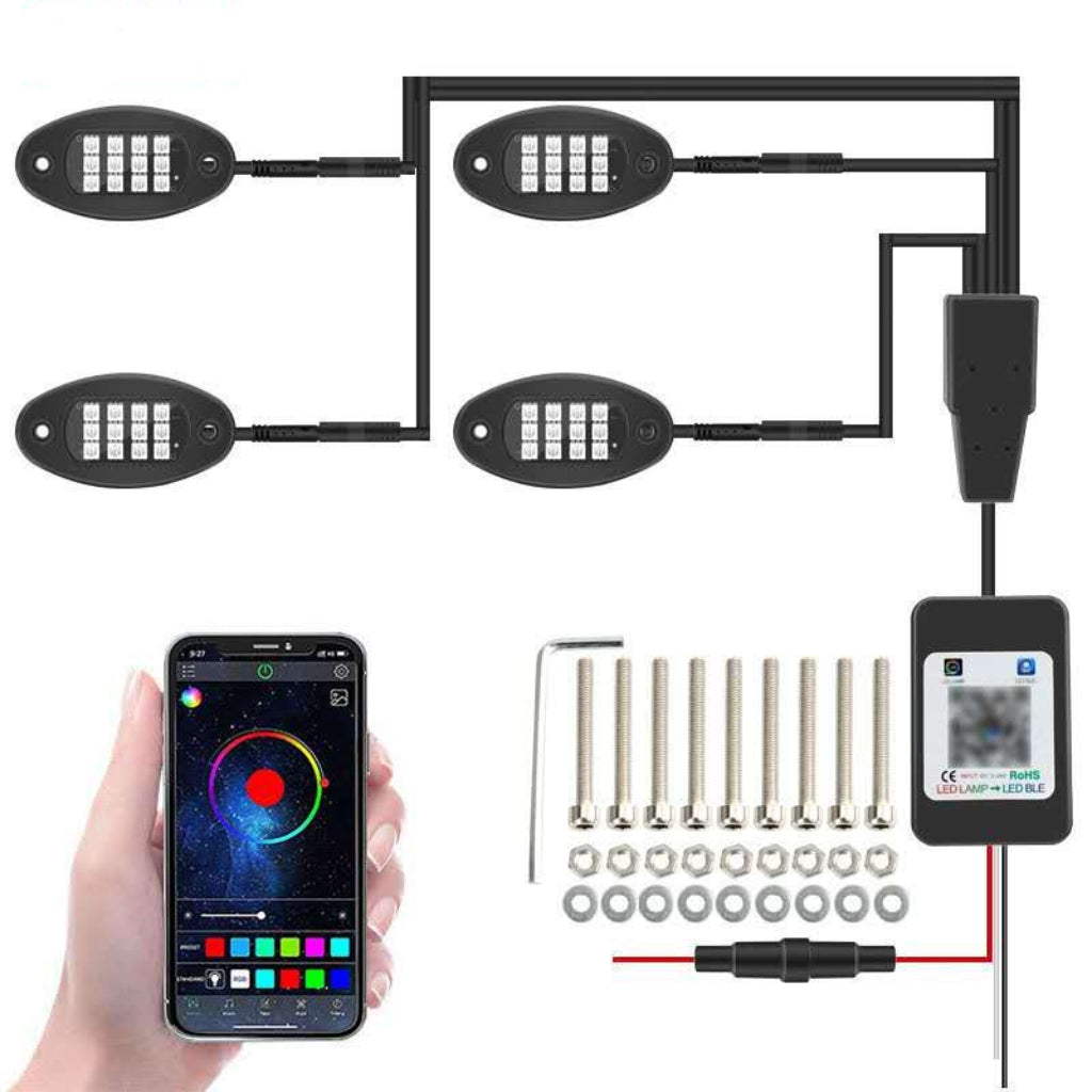 4PC RGB Rock Light Kit For 4x4 Car image 3