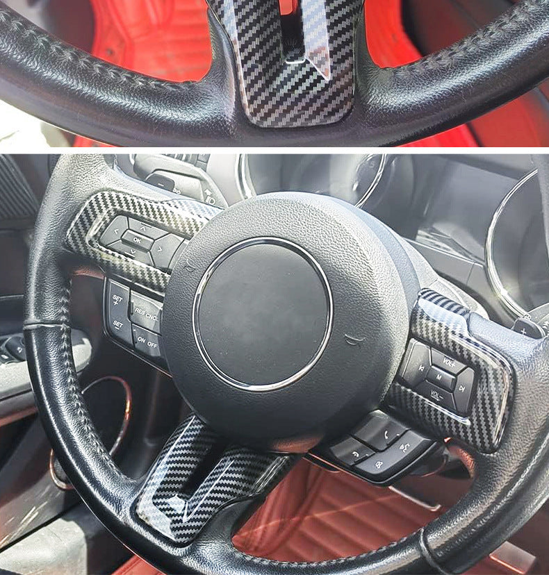 Carbon Fiber Steering Wheel Cover Trim For Ford Mustang 2015-2022 image 4