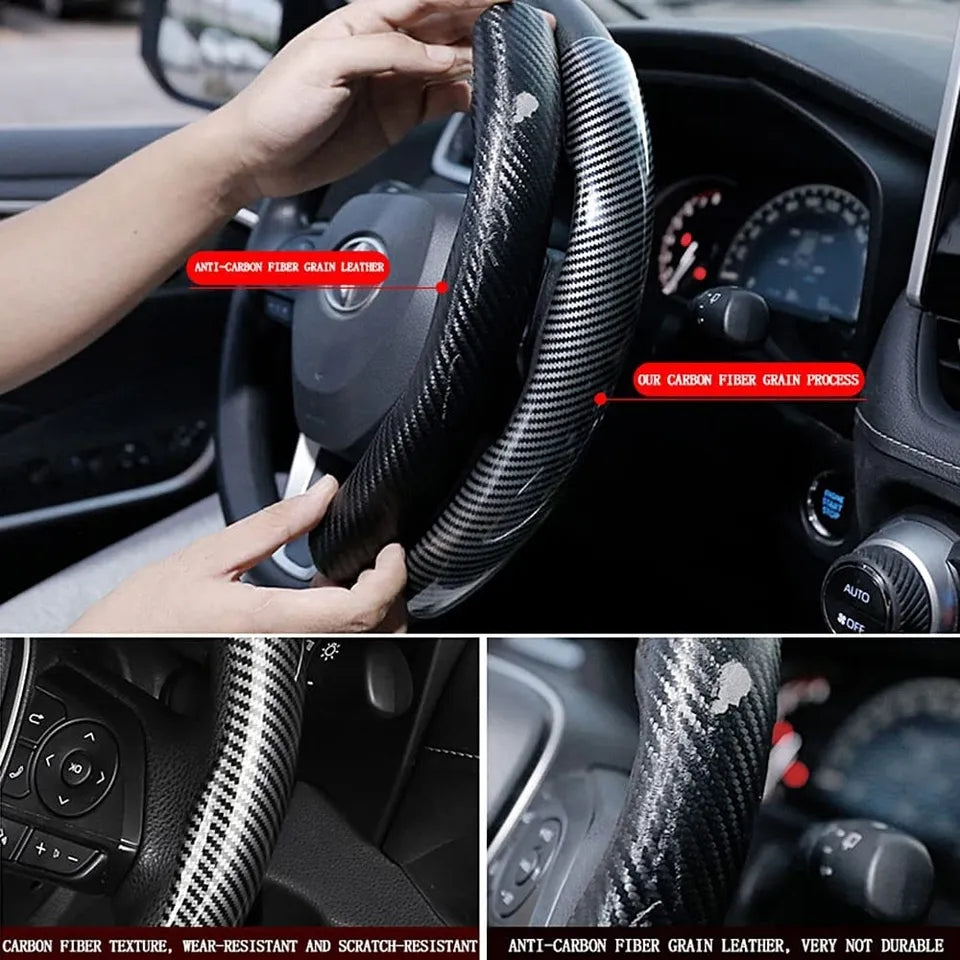 Carbon fiber look car steering wheel cover 38CM image 4