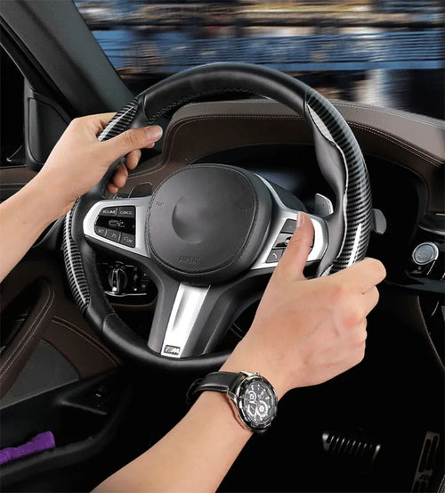Carbon fiber look car steering wheel cover 38CM image 0