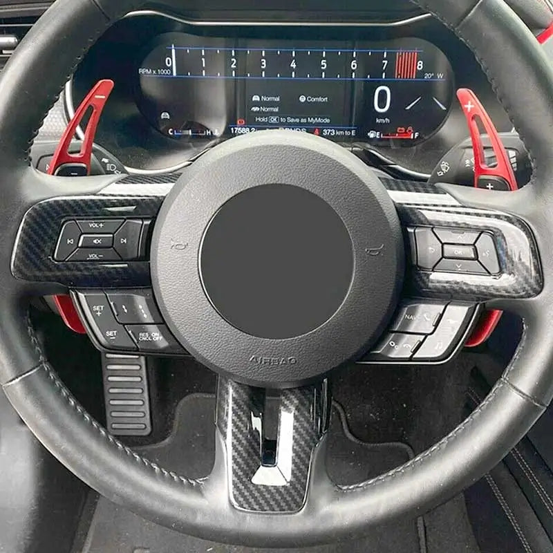 Carbon Fiber Steering Wheel Cover Trim For Ford Mustang 2015-2022 image 2