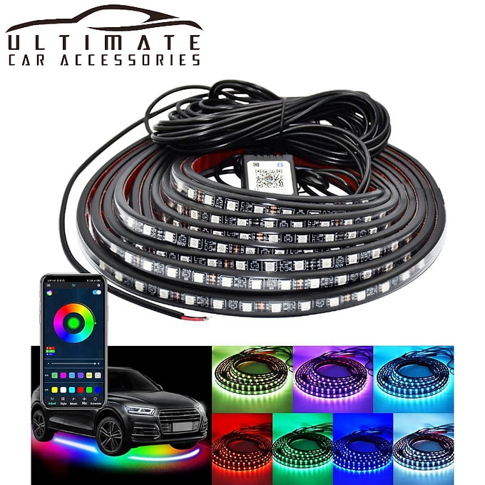 Rainbow Chase Mode Car Underglow Light Kit App Control 150CM X 120CM