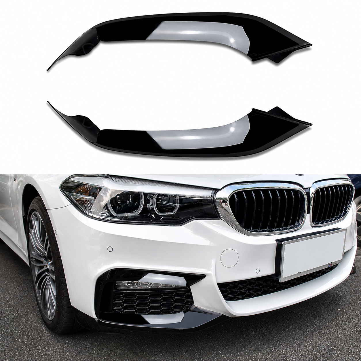 BMW 5 Series G30 G31525i 530i M Sport Front Lip Cap Gloss Black 2017-2020