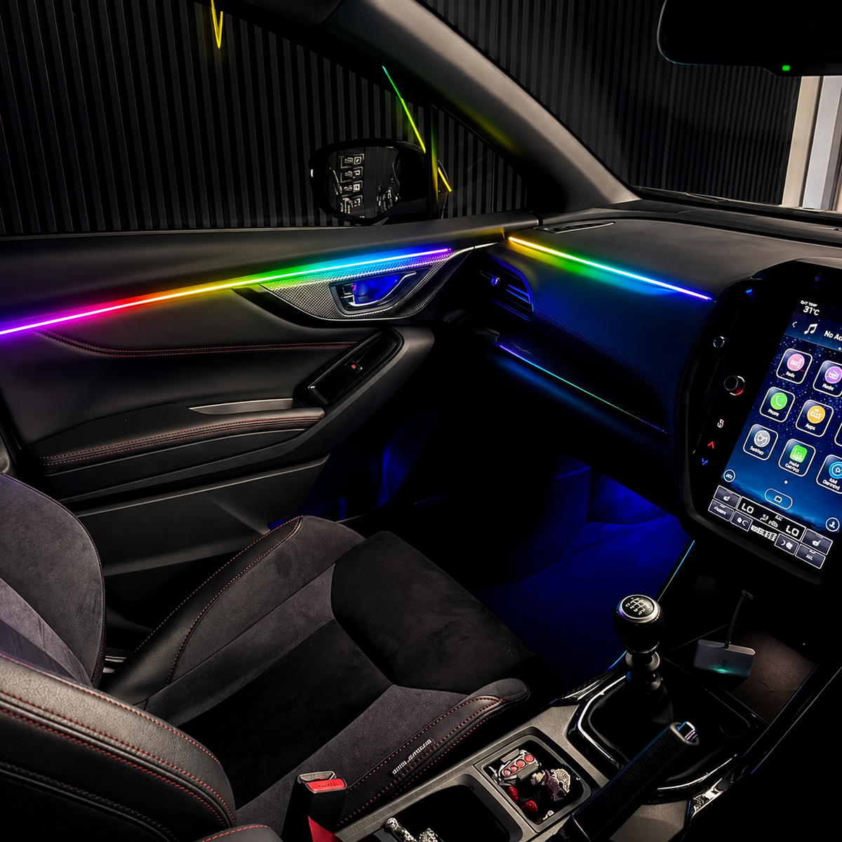 6 In 1 Car RGB LED Ambient Light Kit – Bluetooth APP Control Interior Lighting Strip