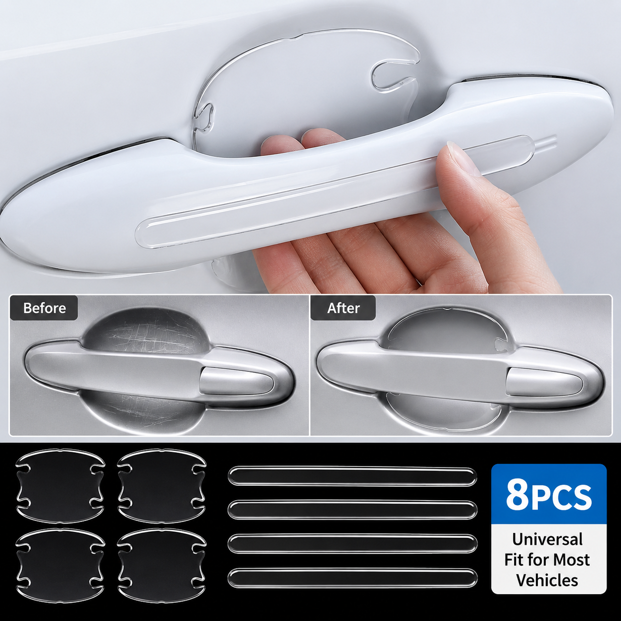 8PCS Universal Clear Car Door Handle Bowl Anti-Scratch Protector Stickers
