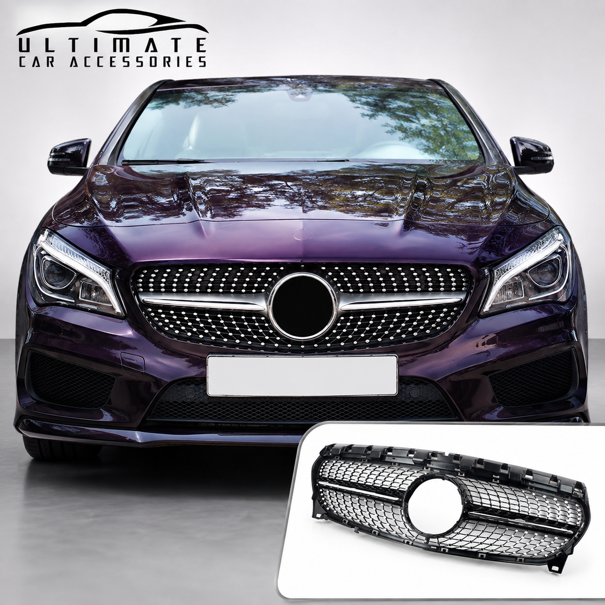 Mercedes-Benz CLA W117 C117 Diamond Front Grille Chrome Silver 2013–2019