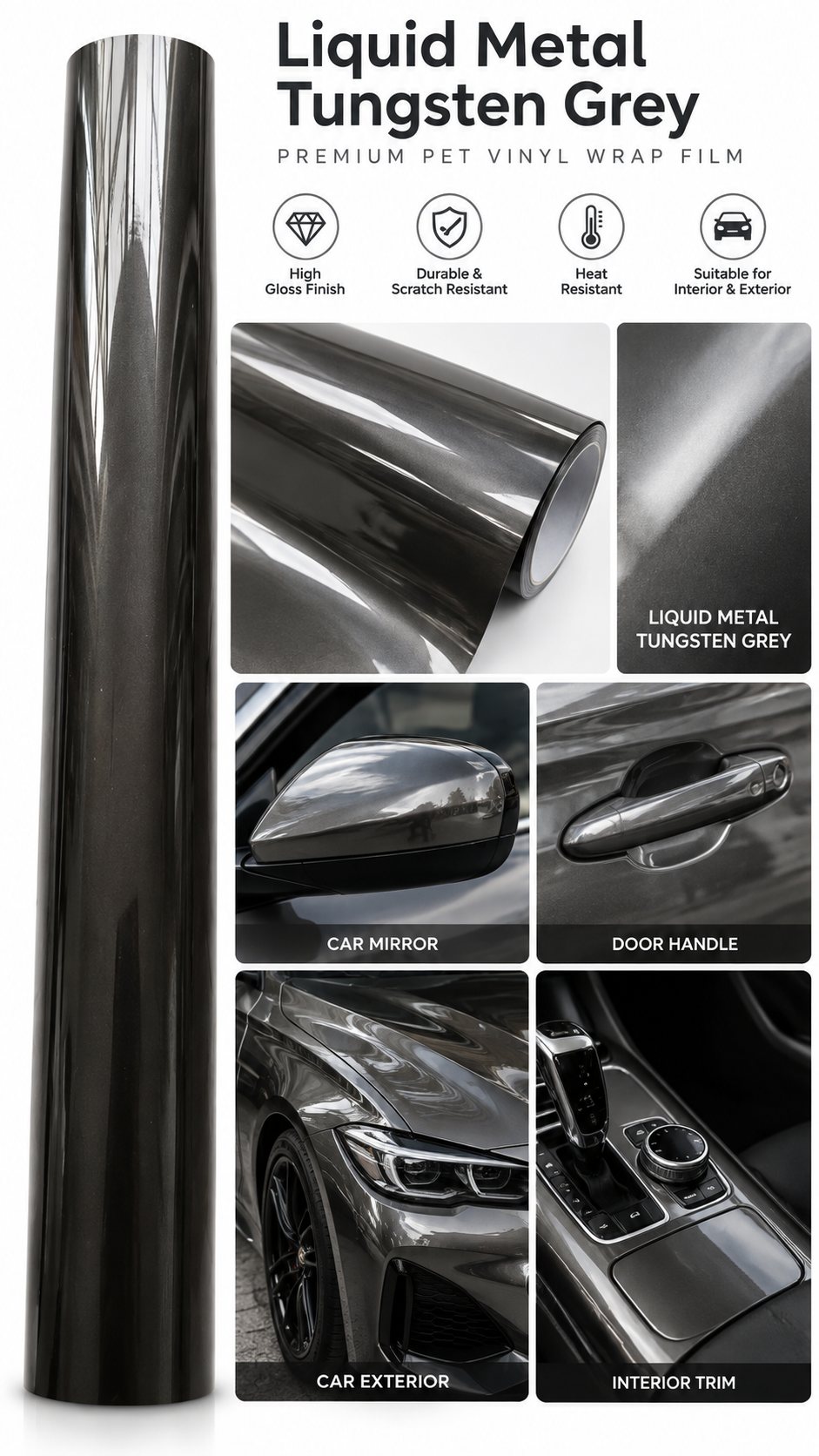 Premium PET Liquid Metal Car Vinyl Wrap 150cm x 50cm