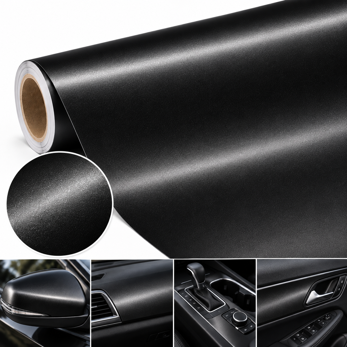 Premium PET Satin Black Car Vinyl Wrap Film 150cm x 60cm