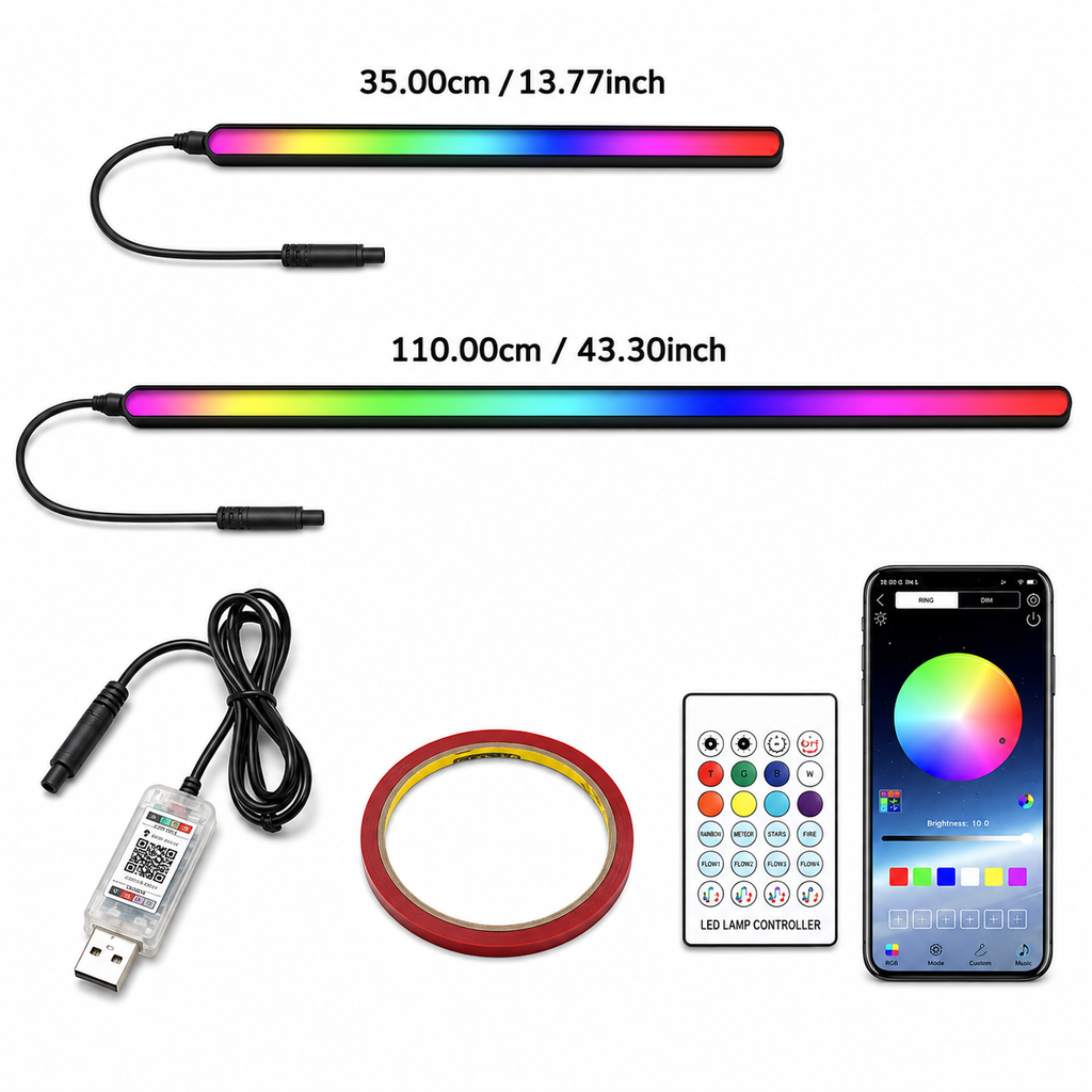 2-in-1 Car Interior Ambient LED Light Kit RGB App Control