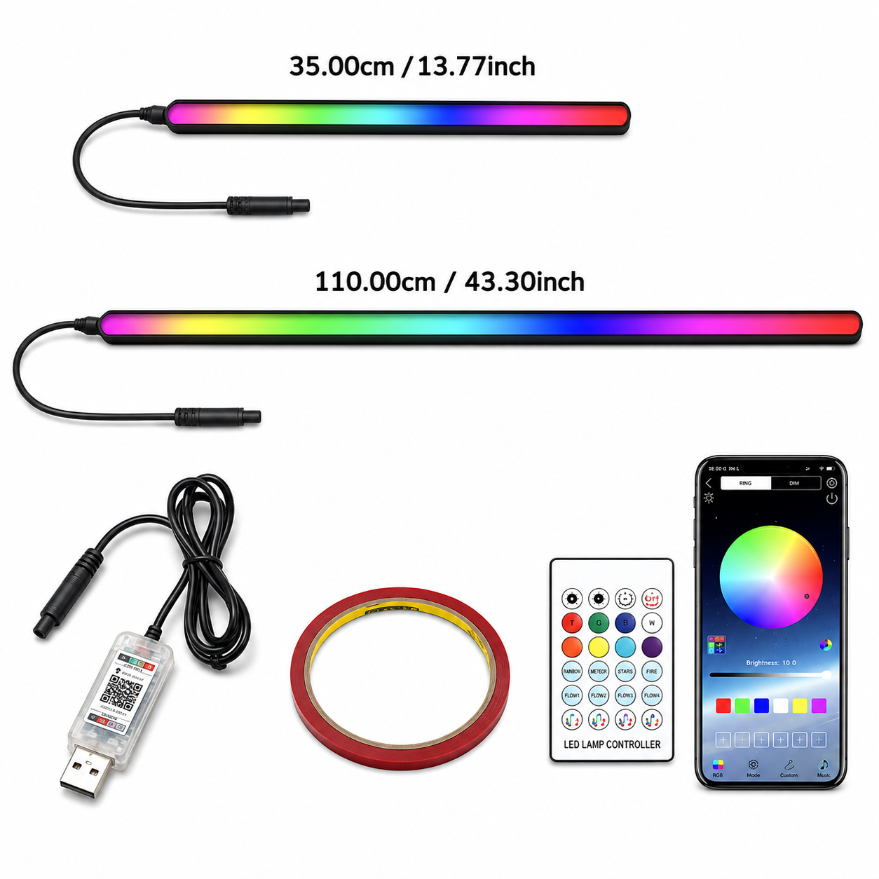 2-in-1 Car Interior Ambient LED Light Kit RGB App Control