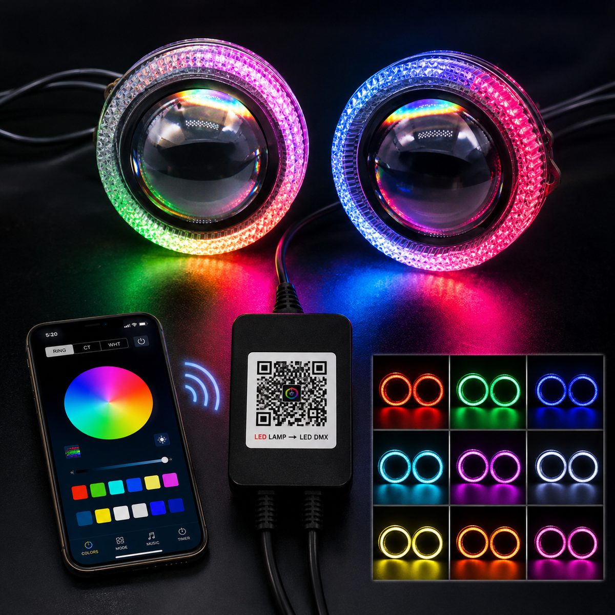 3-Inch 5D RGB Car Halo Ring Light App Control