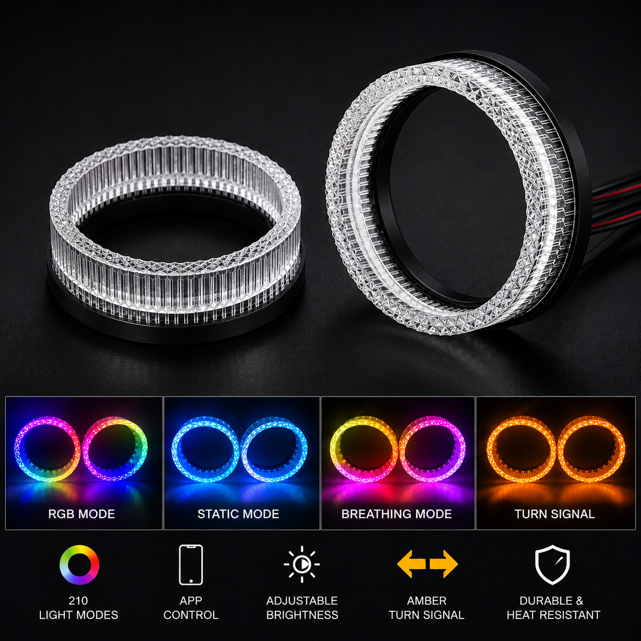 3-Inch 5D RGB Car Halo Ring Light App Control