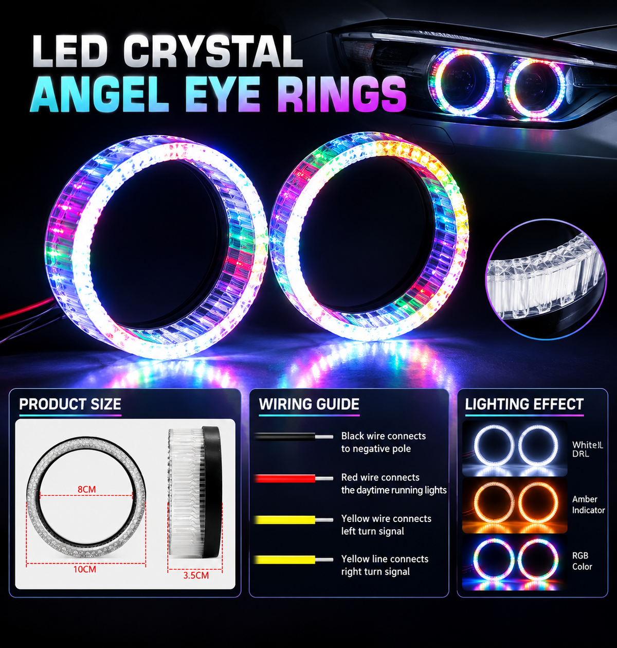 3-Inch 5D RGB Car Halo Ring Light App Control